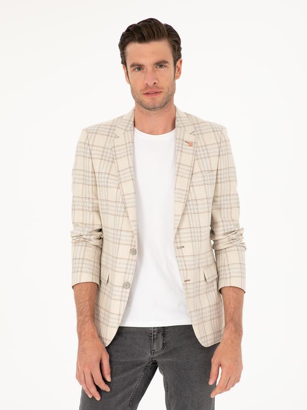 Ekru Slim Fit Ceket