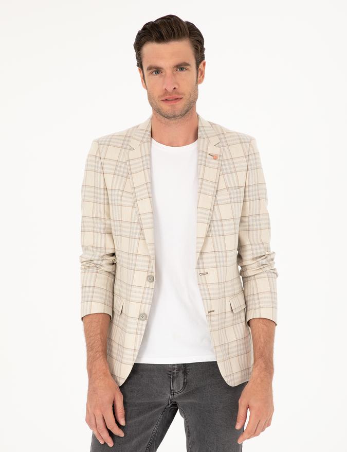 Ekru Slim Fit Ceket