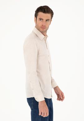 Bej Slim Fit Uzun Kollu Gömlek