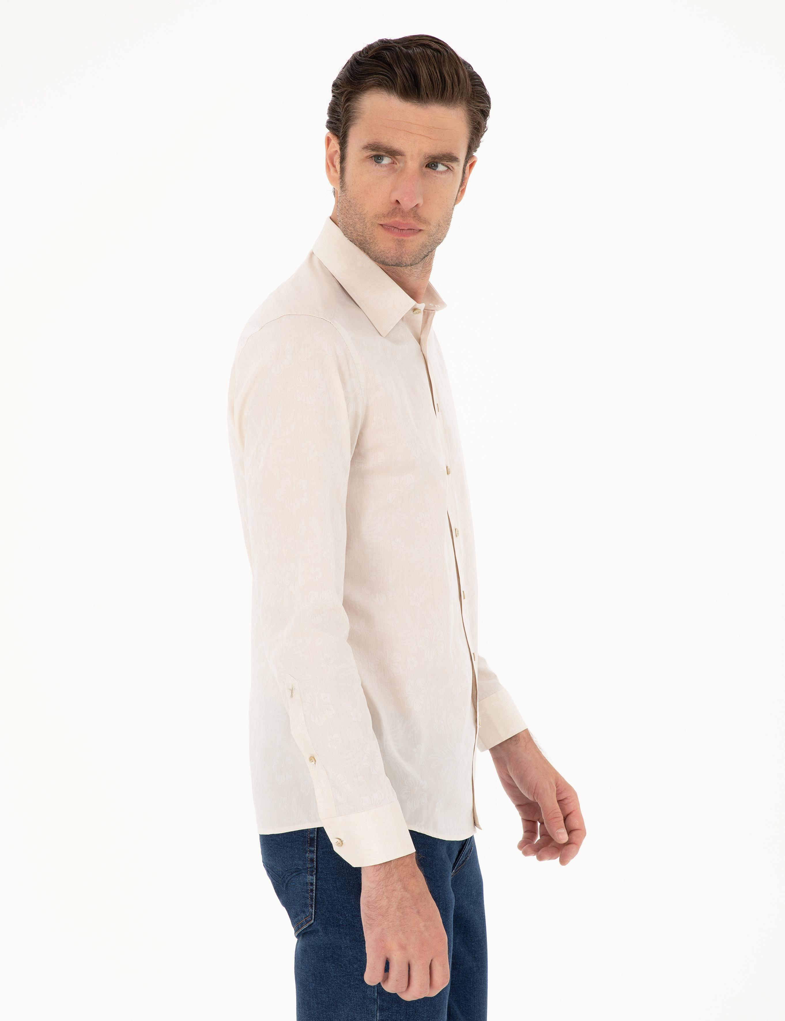 Bej Slim Fit Uzun Kollu Gömlek - 50233014005