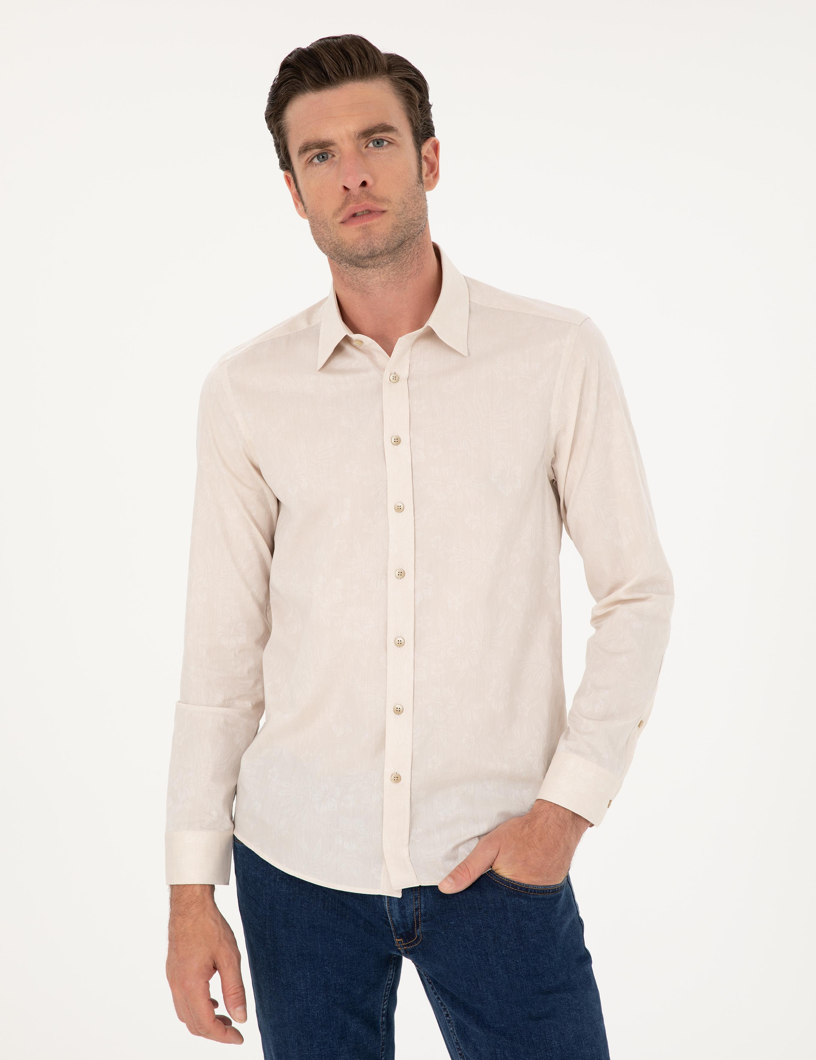 Bej Slim Fit Uzun Kollu Gömlek - 50233014005