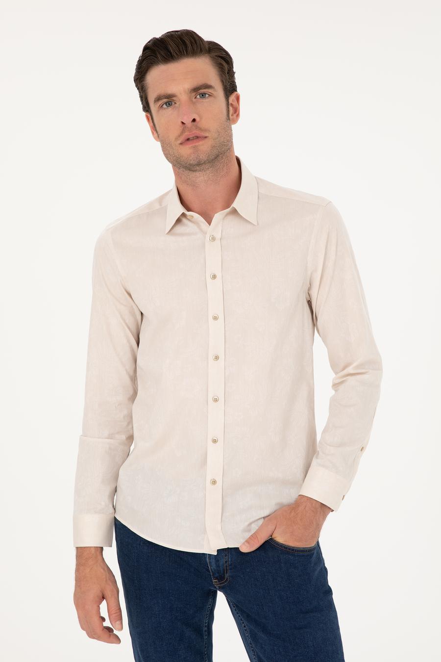 Bej Slim Fit Uzun Kollu Gömlek - 50233014005