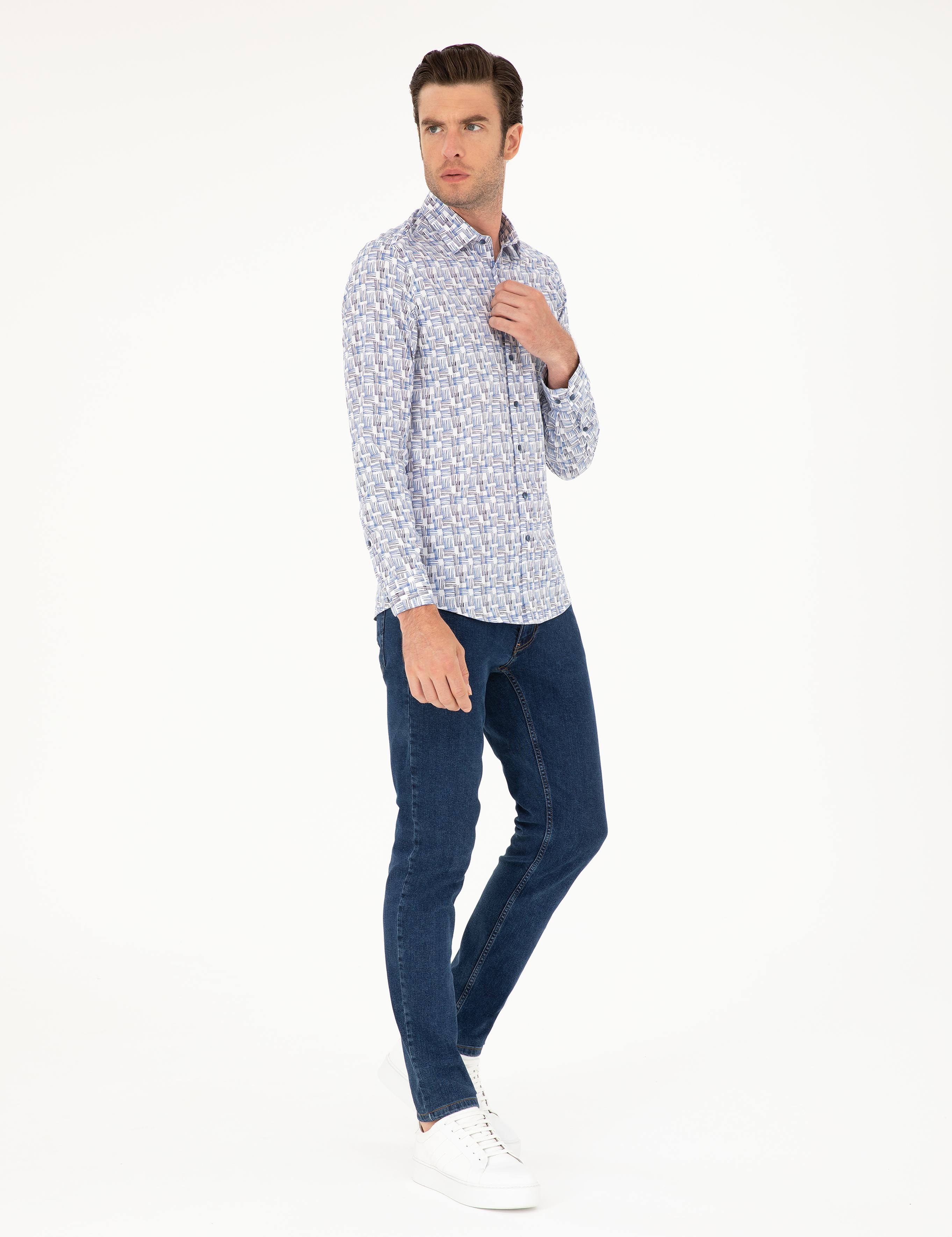 Lacivert Slim Fit Uzun Kollu Gömlek - 50233486006