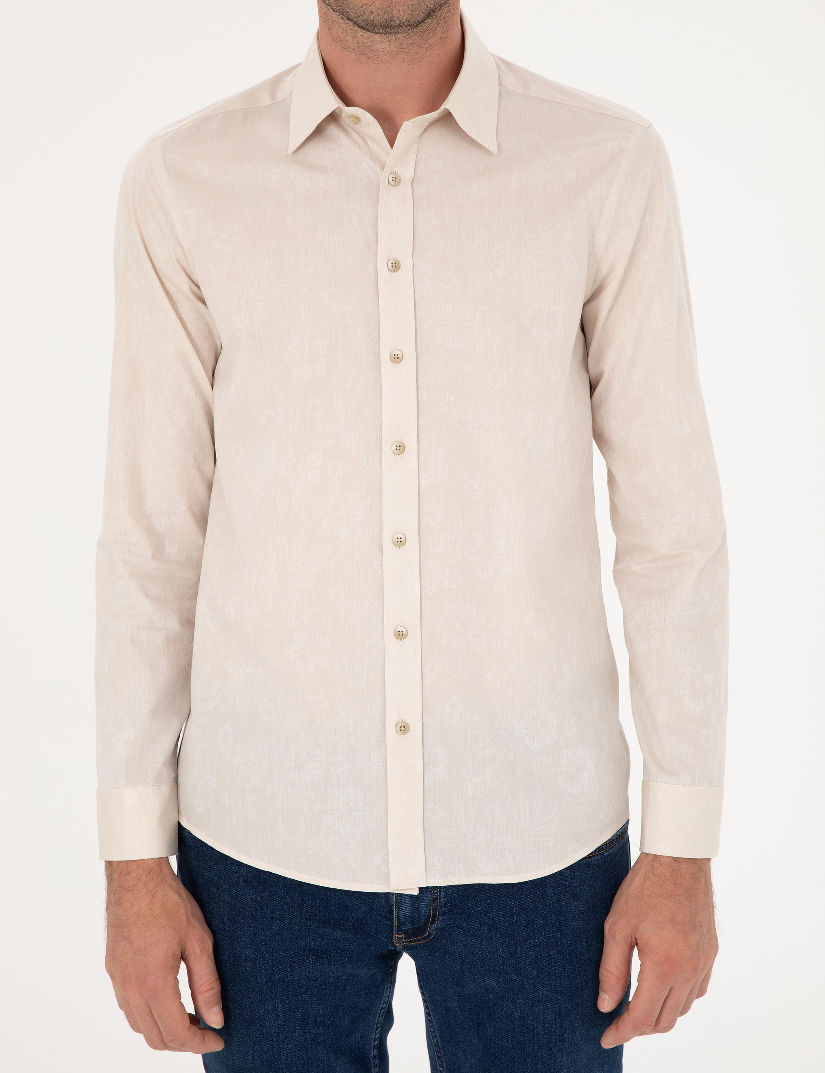 Bej Slim Fit Uzun Kollu Gömlek - 50233014005