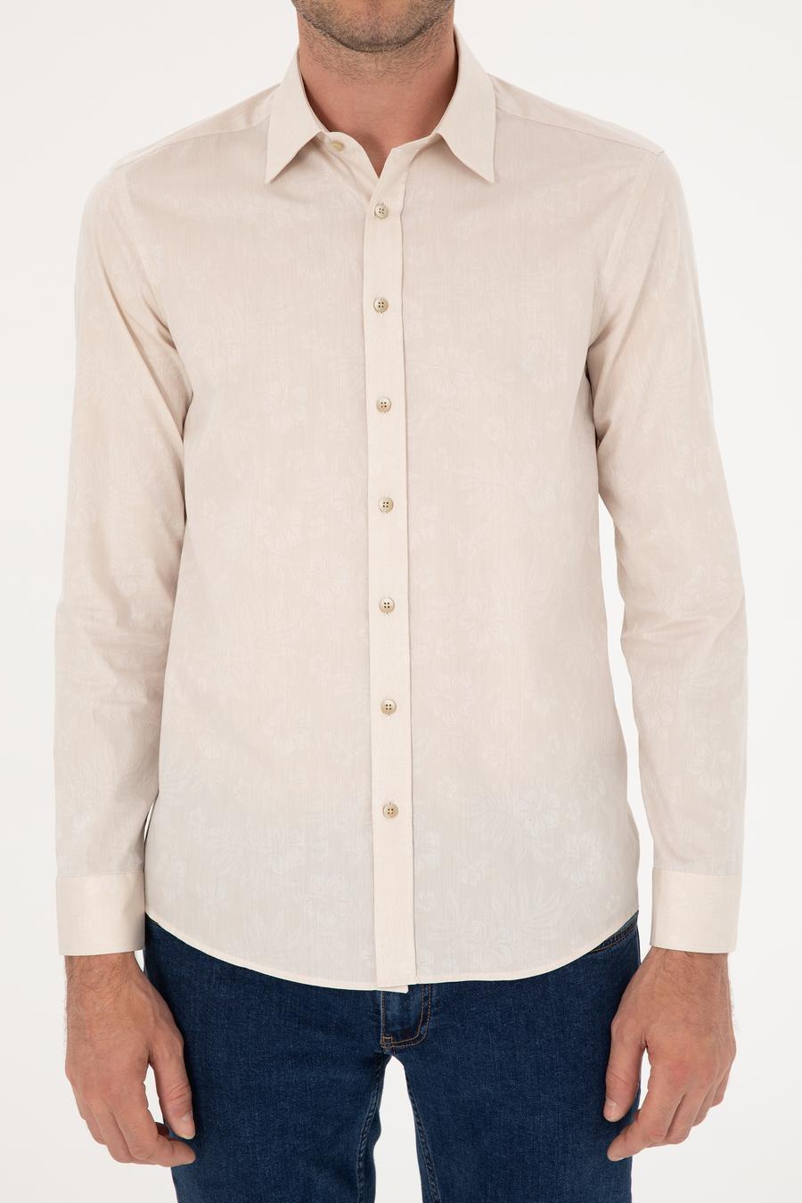 Bej Slim Fit Uzun Kollu Gömlek - 50233014005