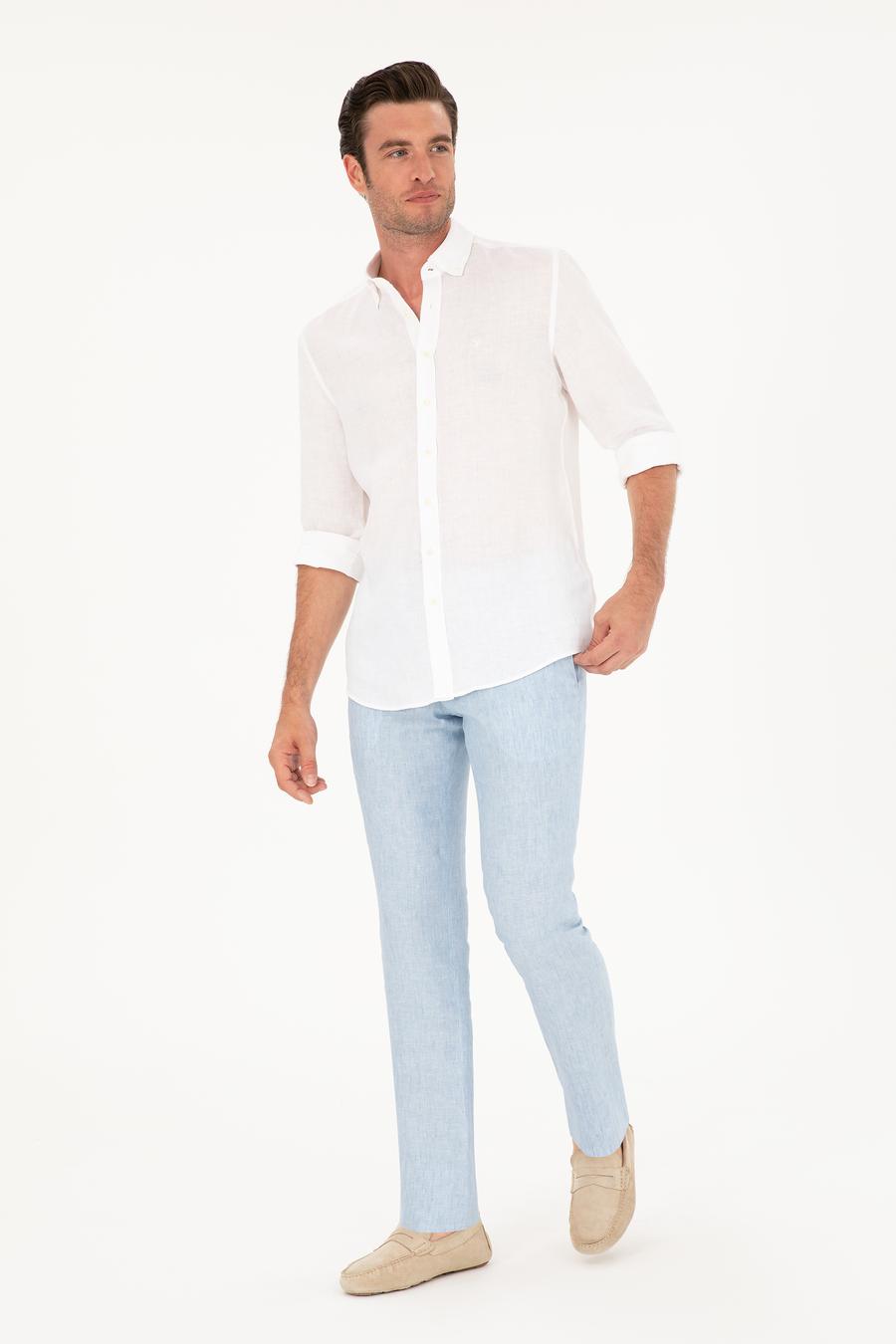 Açık Mavi Slim Fit %100 Keten Pantolon - 50284952016