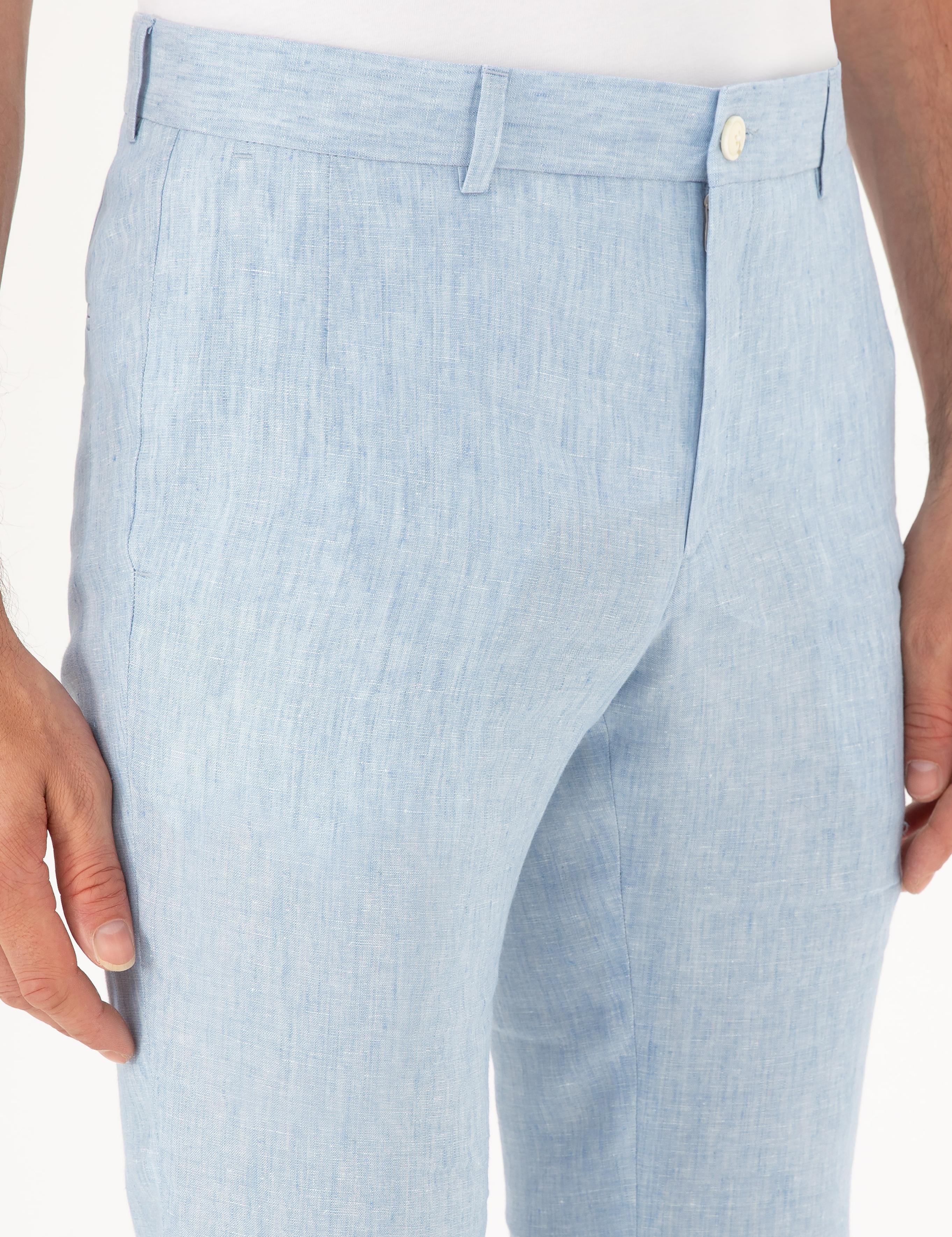 Açık Mavi Slim Fit %100 Keten Pantolon - 50284952016