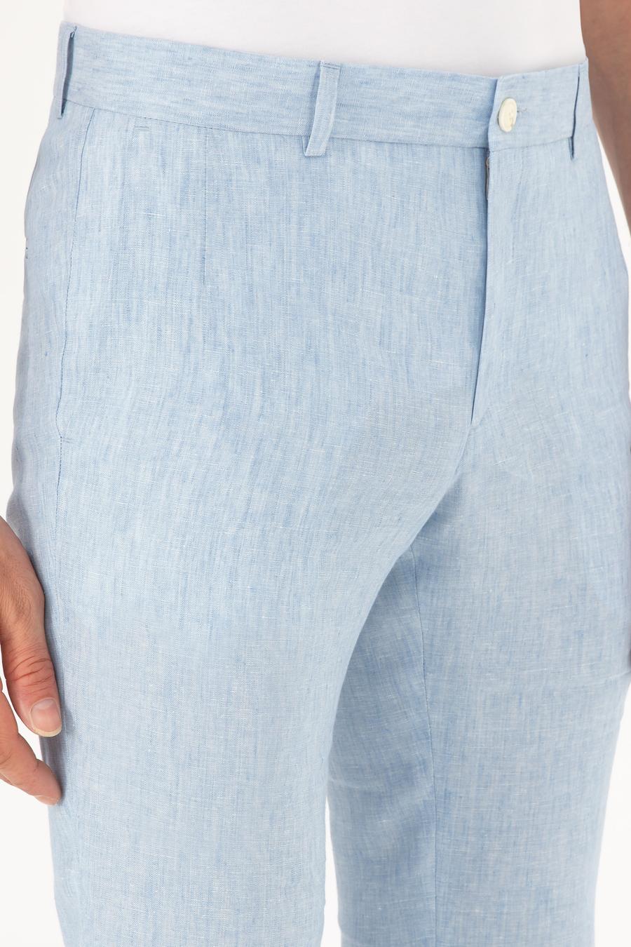 Açık Mavi Slim Fit %100 Keten Pantolon - 50284952016