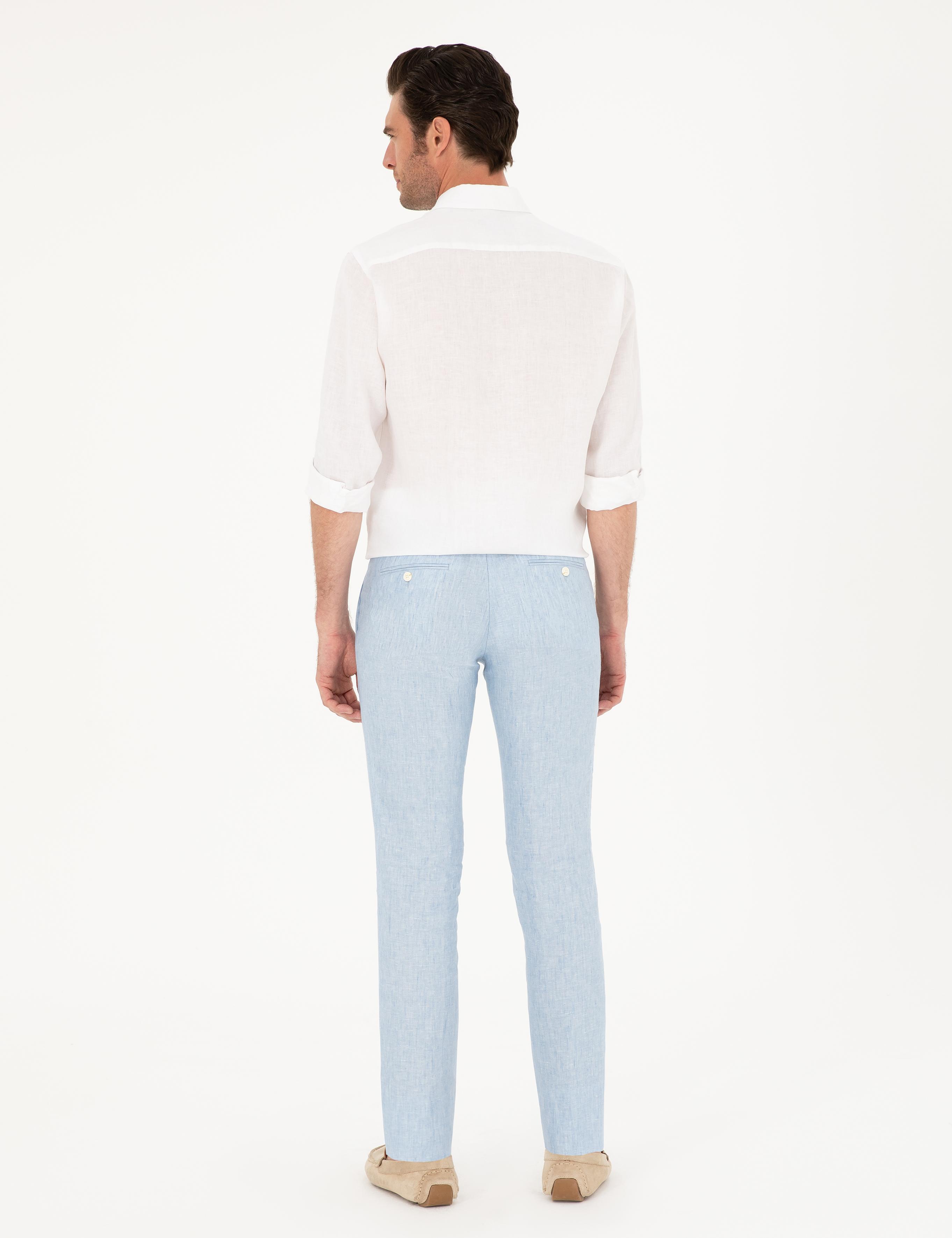 Açık Mavi Slim Fit %100 Keten Pantolon - 50284952016