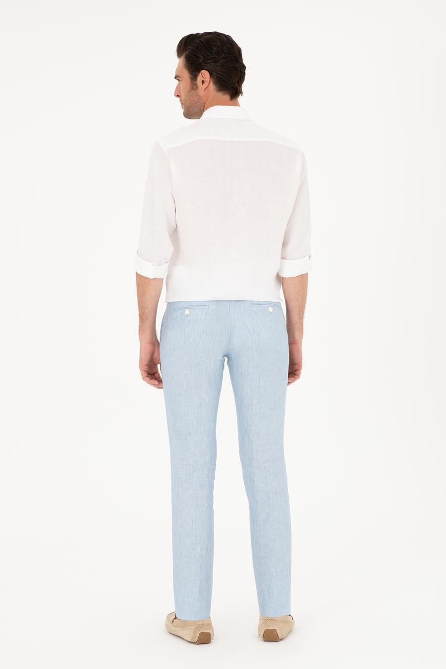 Açık Mavi Slim Fit %100 Keten Pantolon - 50284952016