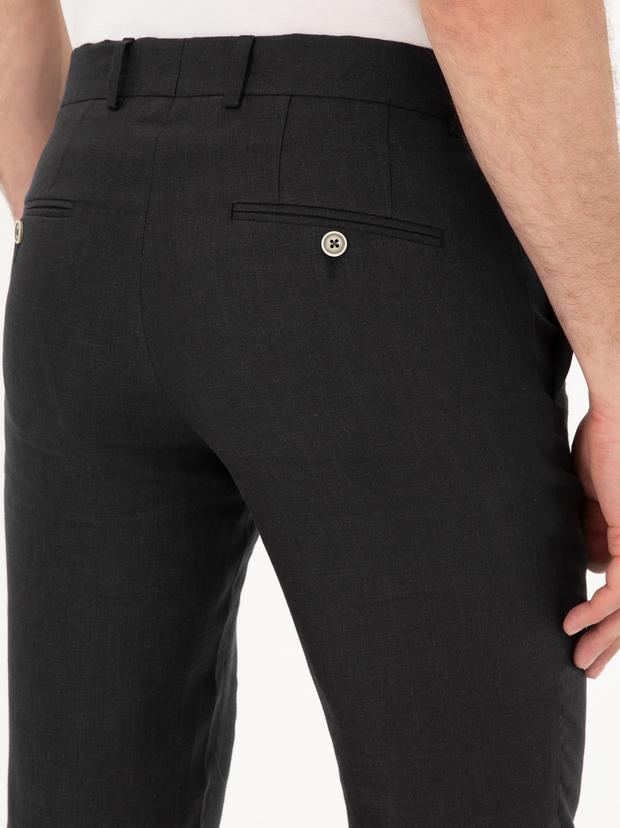Siyah Slim Fit %100 Keten Pantolon
