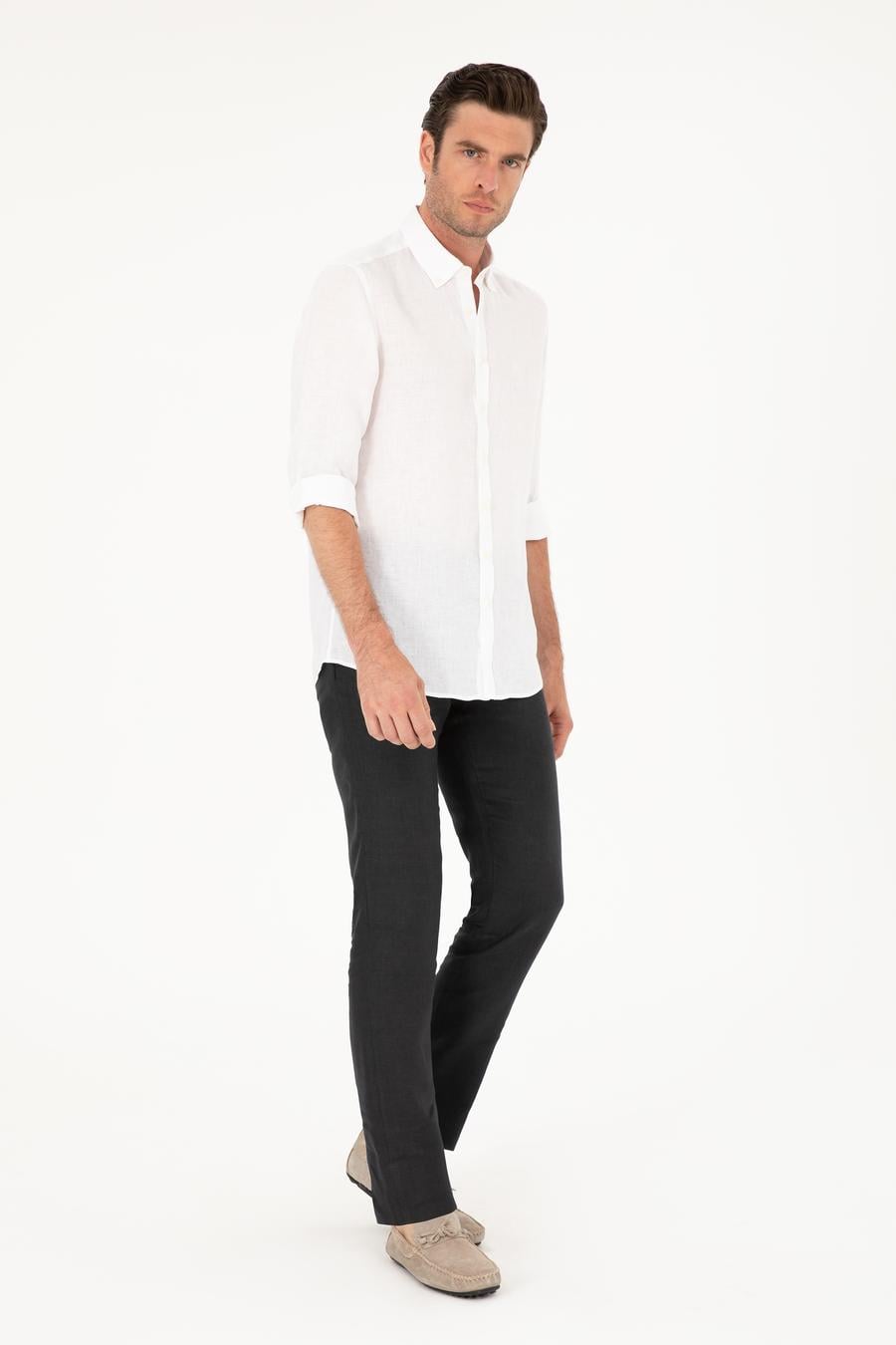Siyah Slim Fit %100 Keten Pantolon - 50284952101