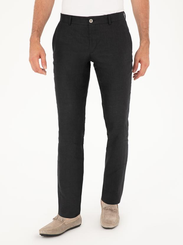 Siyah Slim Fit %100 Keten Pantolon