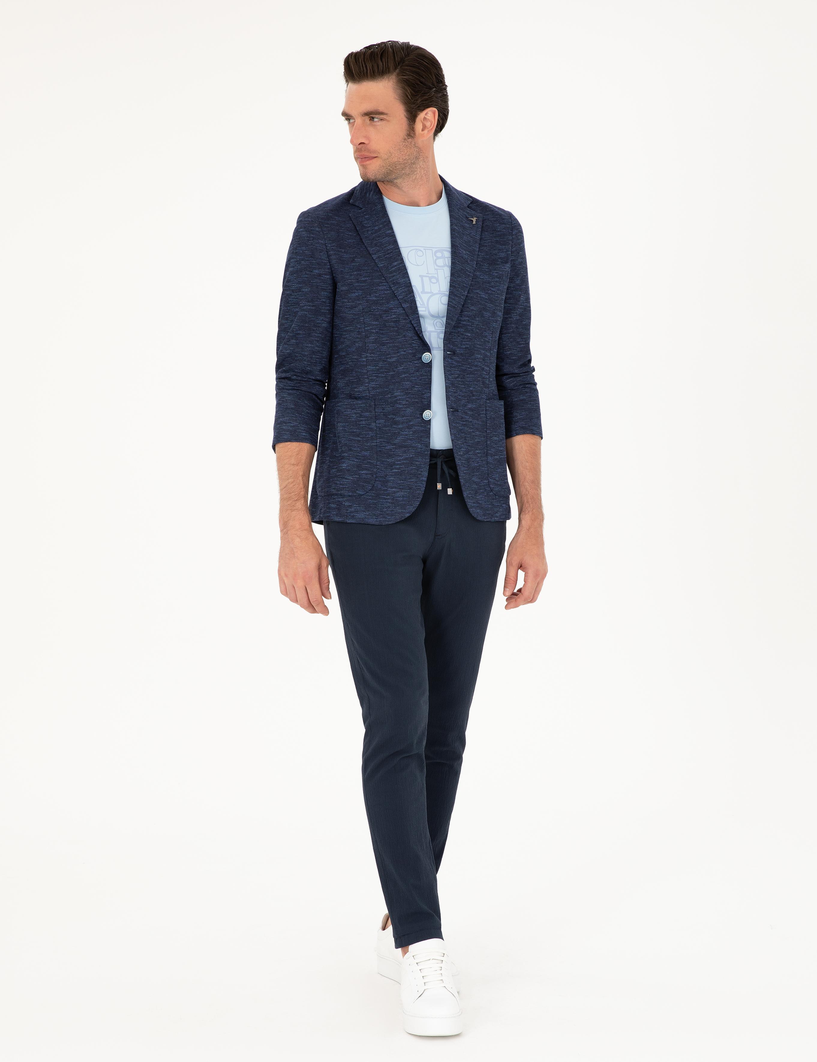 Lacivert Slim Fit Pamuk Karışımlı Ceket - 50285251038