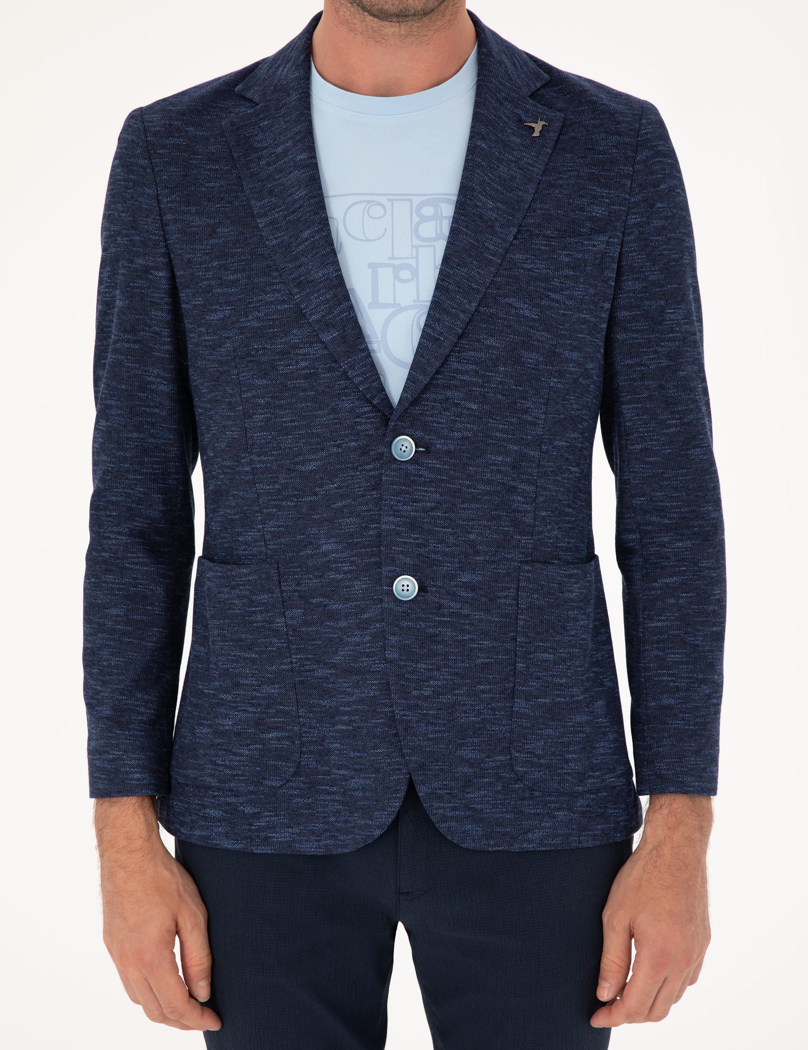 Lacivert Slim Fit Pamuk Karışımlı Ceket - 50285251038