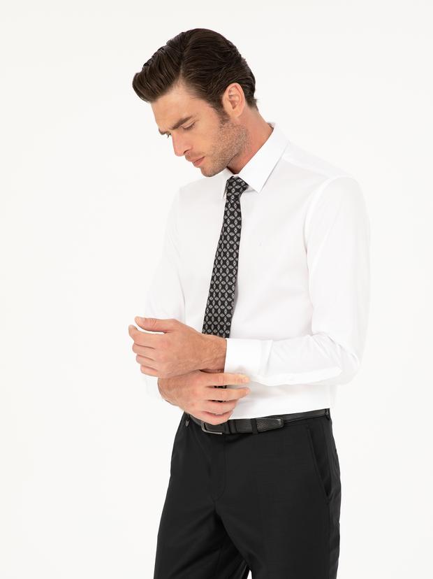 Beyaz Slim Fit Pamuk Klasik Gömlek