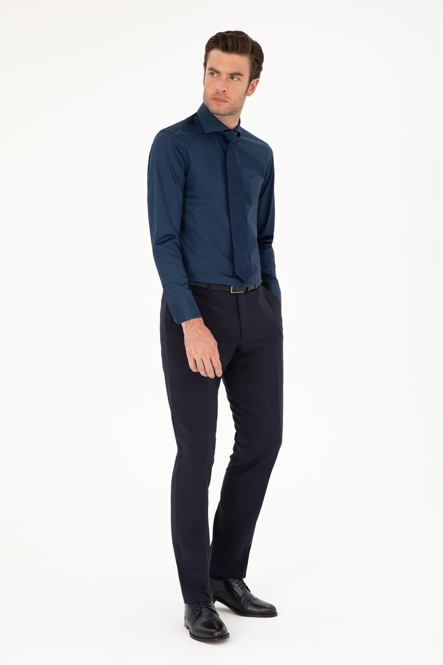 Lacivert Slim Fit Pamuk Klasik Gömlek - 50287784038
