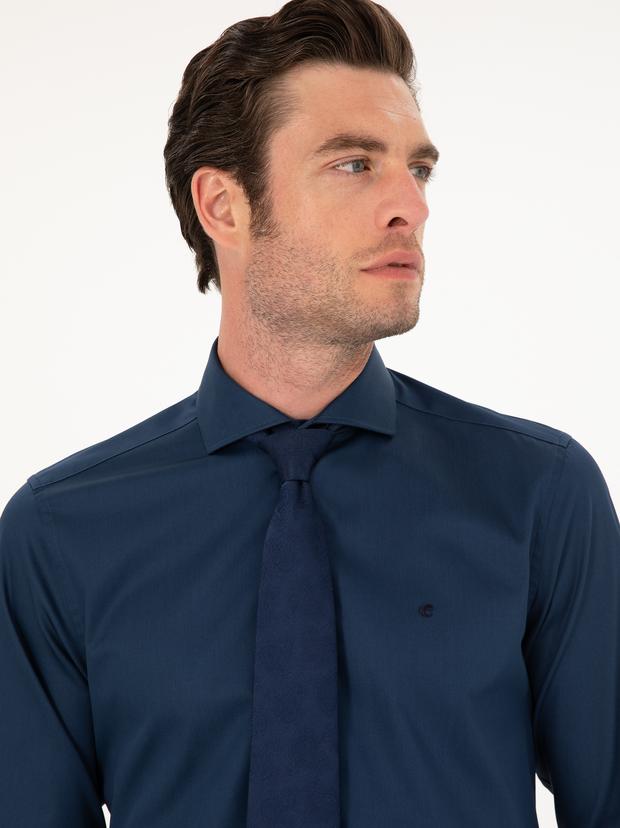 Lacivert Slim Fit Pamuk Klasik Gömlek