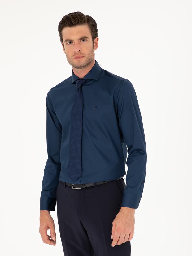 Lacivert Slim Fit Pamuk Klasik Gömlek