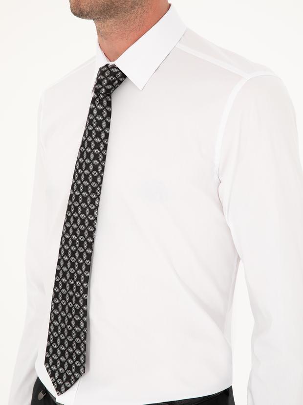 Beyaz Slim Fit Pamuk Karışımlı Gömlek
