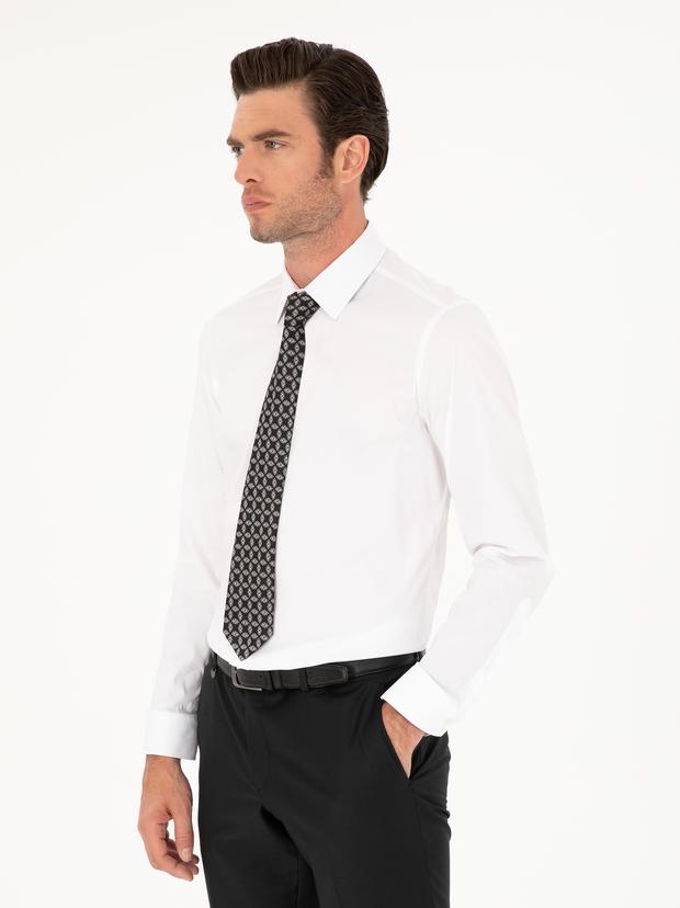 Beyaz Slim Fit Pamuk Karışımlı Gömlek