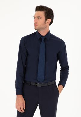 Lacivert Slim Fit Pamuk Karışımlı Gömlek