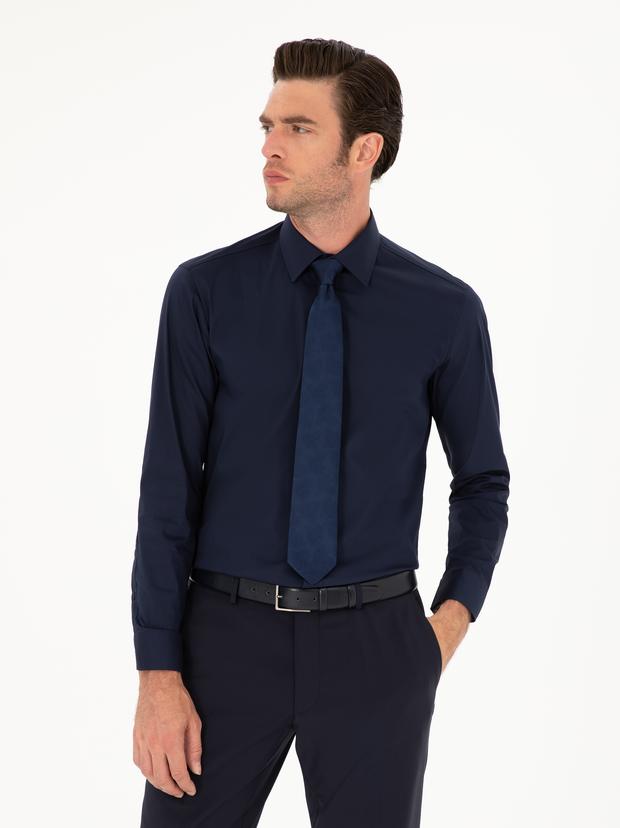 Lacivert Slim Fit Pamuk Karışımlı Gömlek