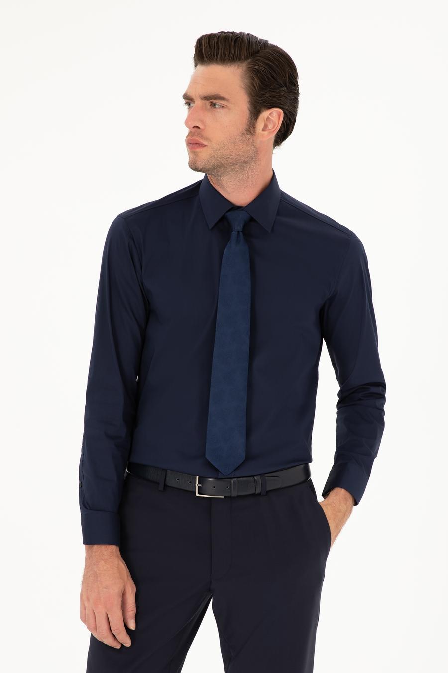Lacivert Slim Fit Pamuk Karışımlı Gömlek - 50284433026
