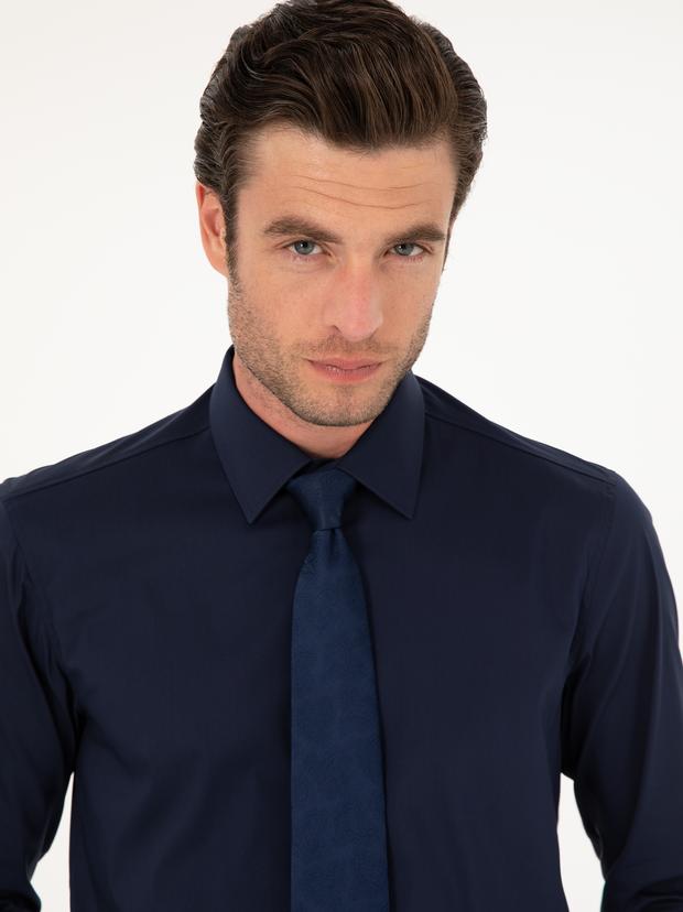 Lacivert Slim Fit Pamuk Karışımlı Gömlek