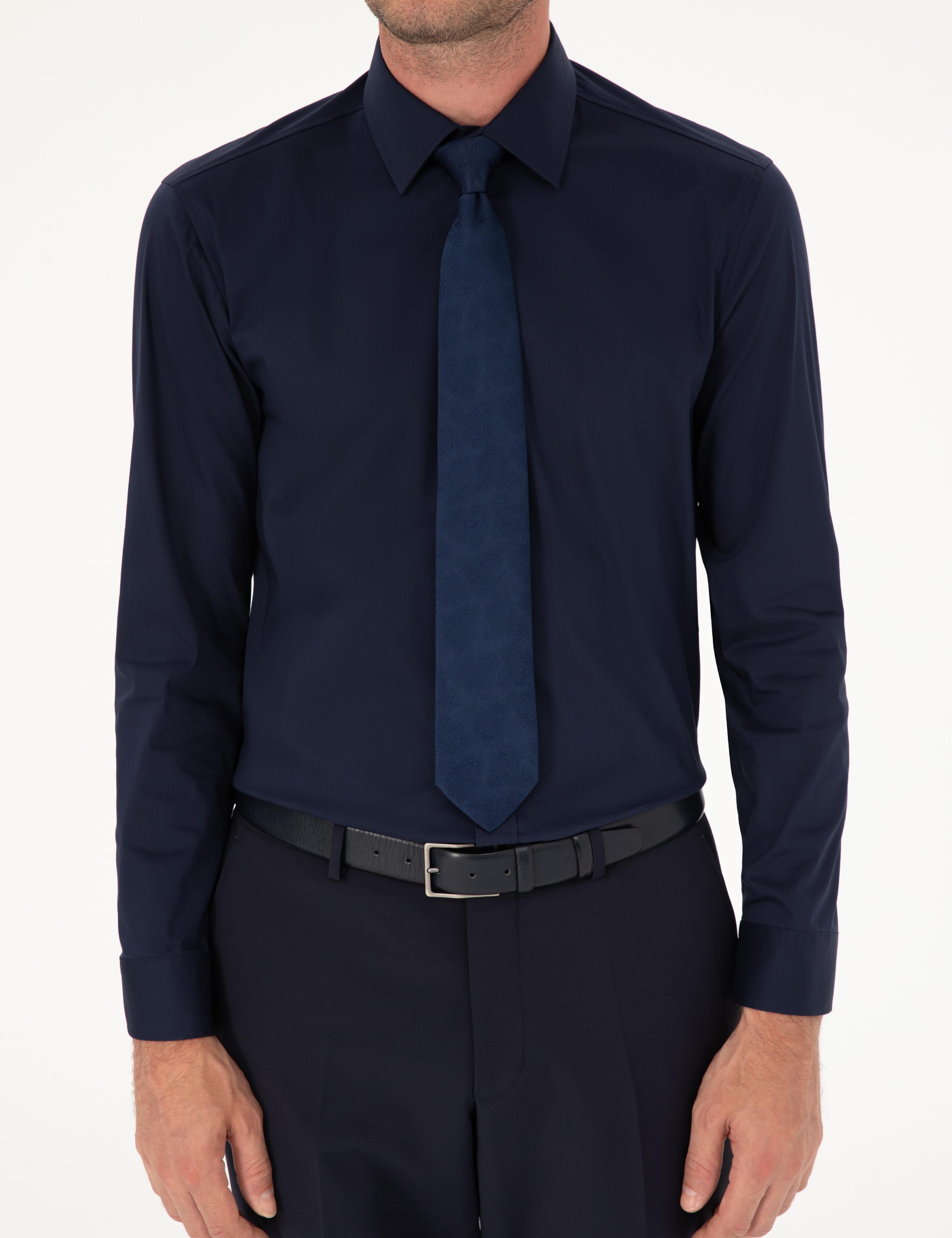 Lacivert Slim Fit Pamuk Karışımlı Gömlek - 50284433026