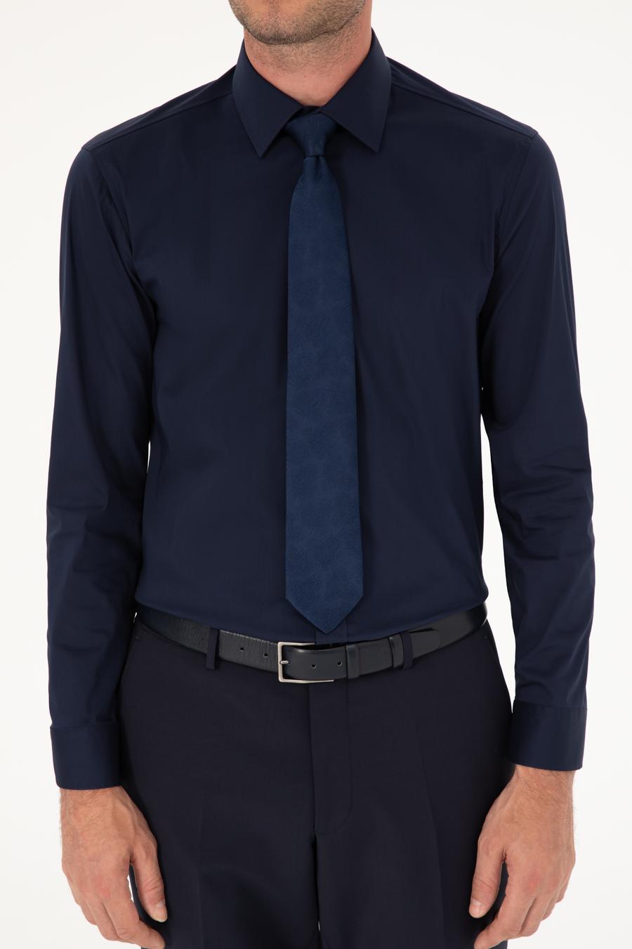 Lacivert Slim Fit Pamuk Karışımlı Gömlek - 50284433026