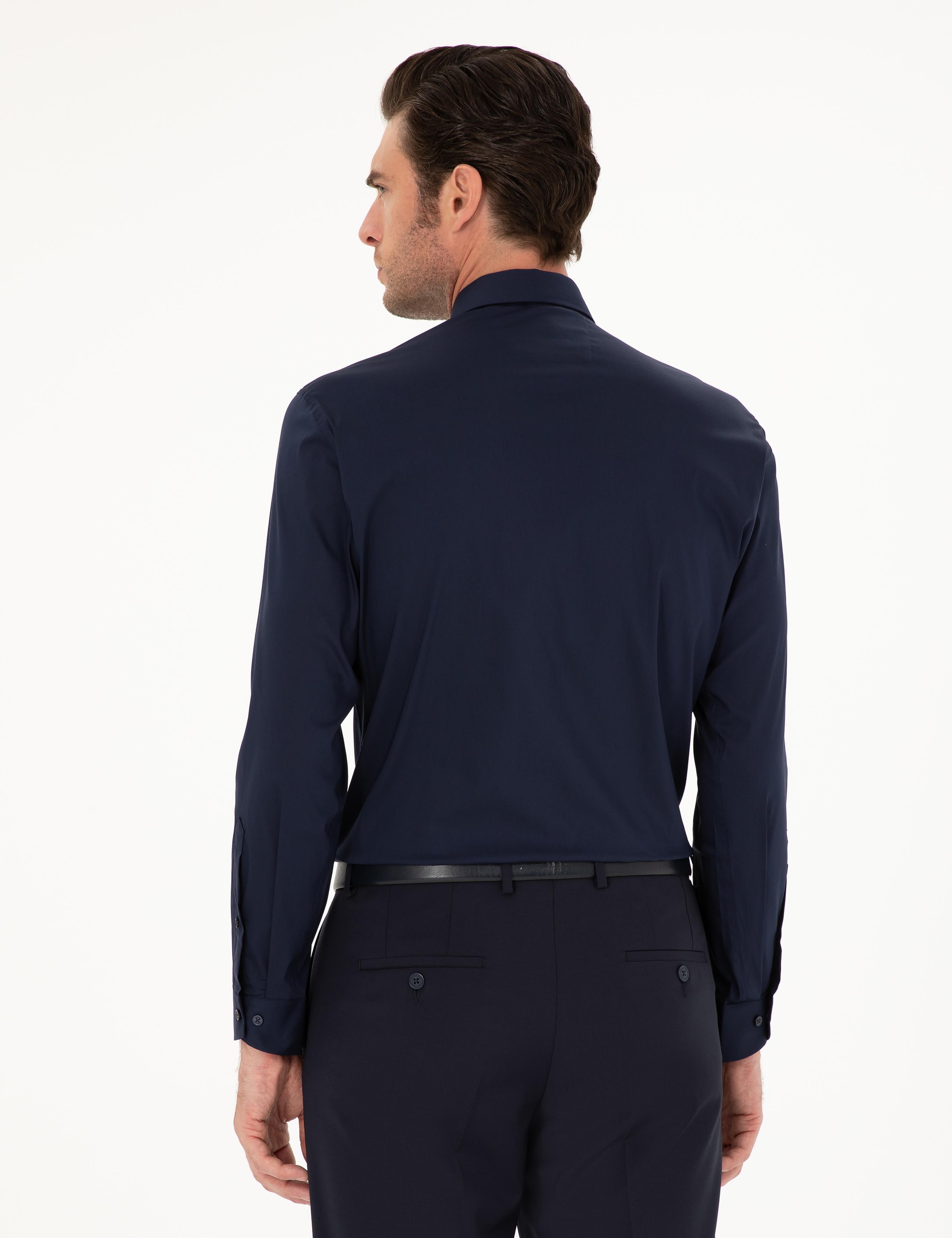 Lacivert Slim Fit Pamuk Karışımlı Gömlek - 50284433026