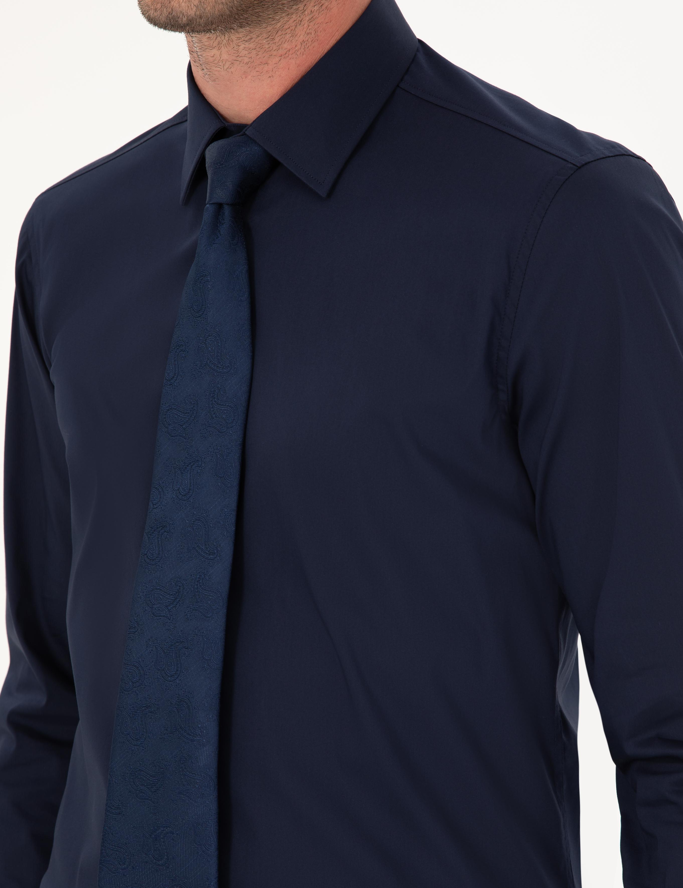Lacivert Slim Fit Pamuk Karışımlı Gömlek - 50284433026