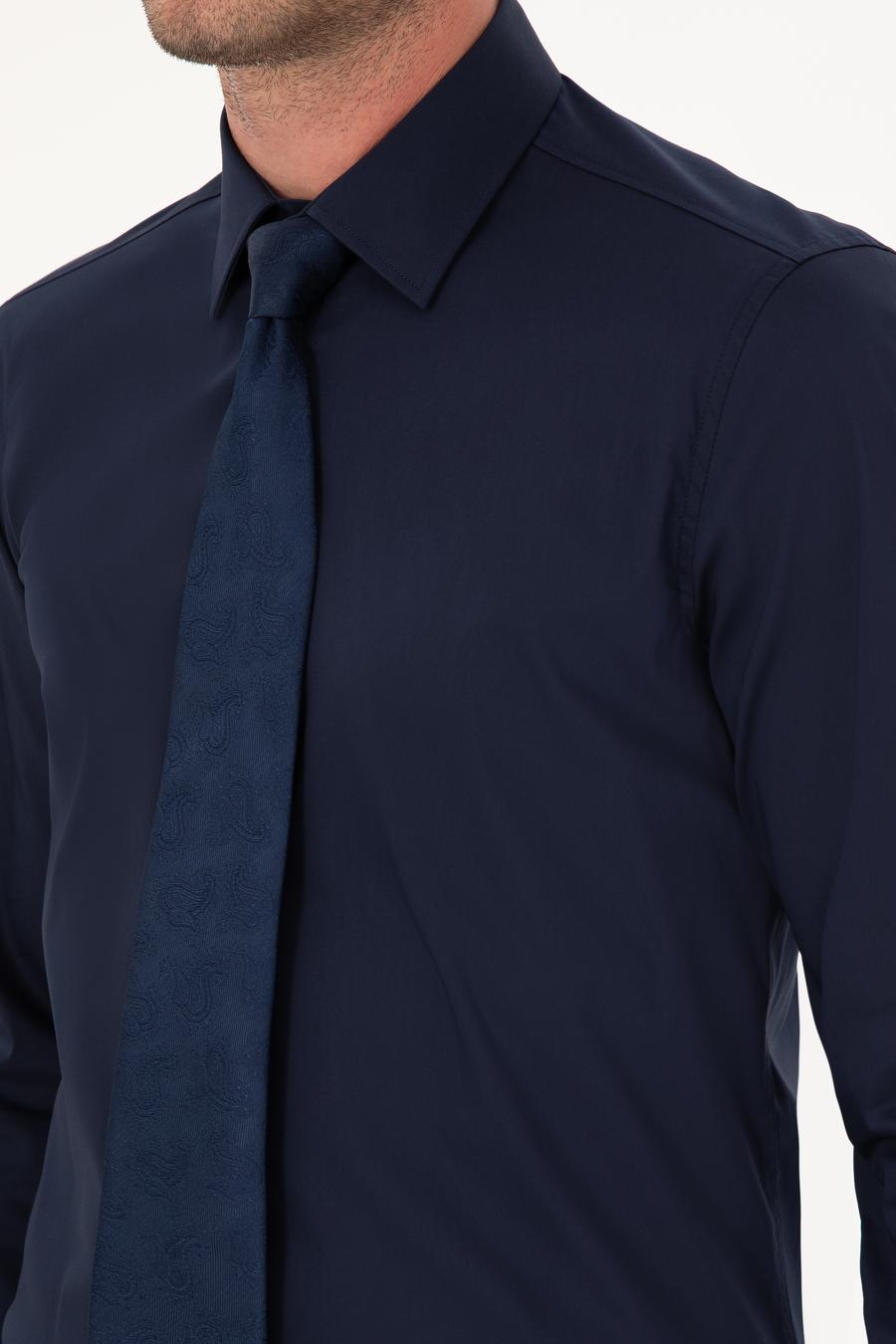 Lacivert Slim Fit Pamuk Karışımlı Gömlek - 50284433026