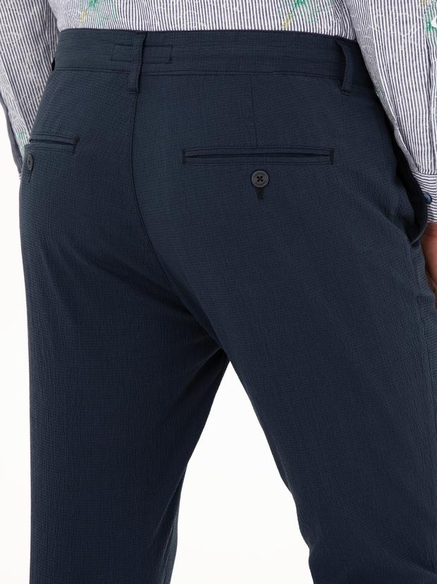 Lacivert Slim Fit Beli Bağcıklı Kanvas Pantolon