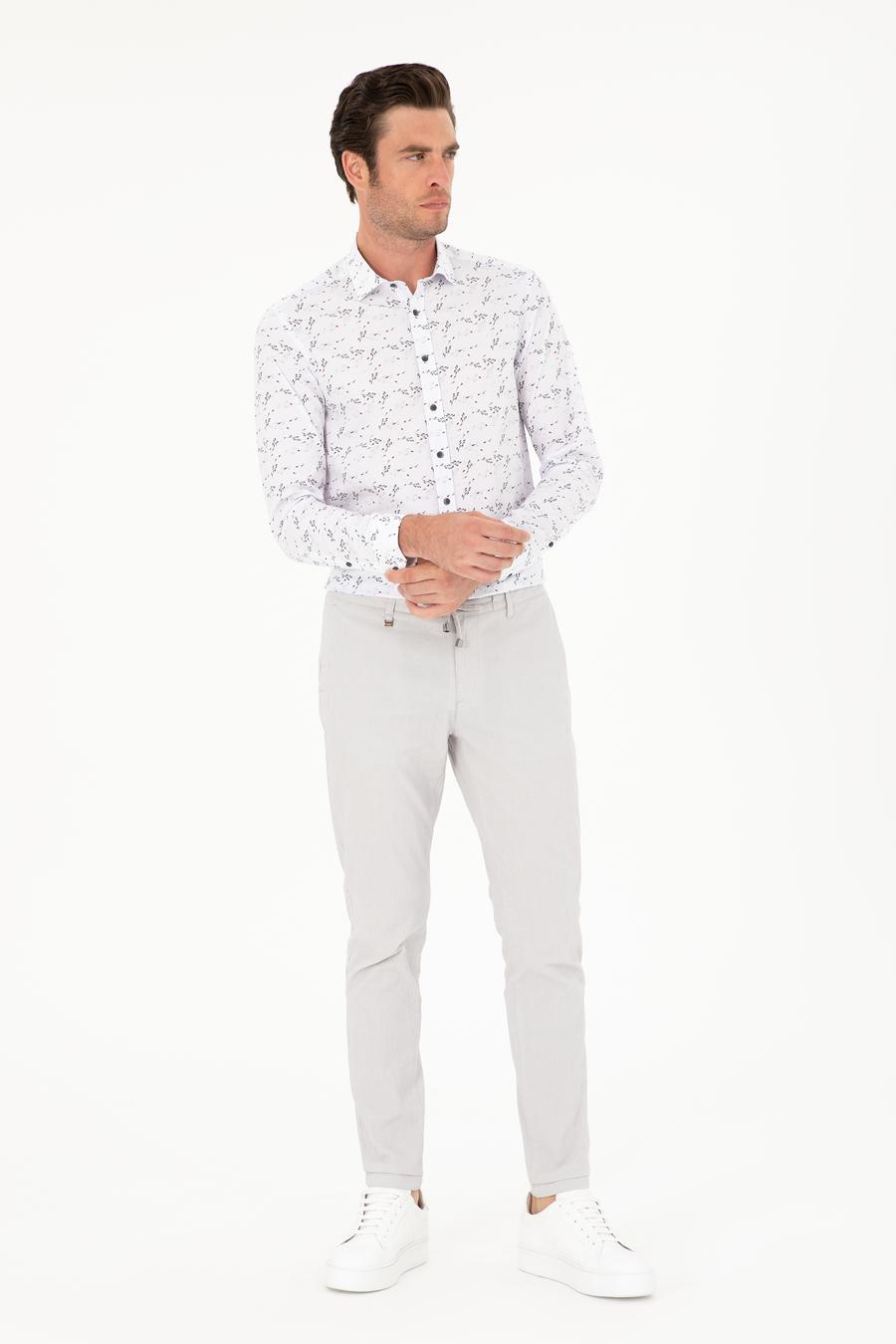 Açık Gri Slim Fit Beli Bağcıklı Kanvas Pantolon - 50284664488