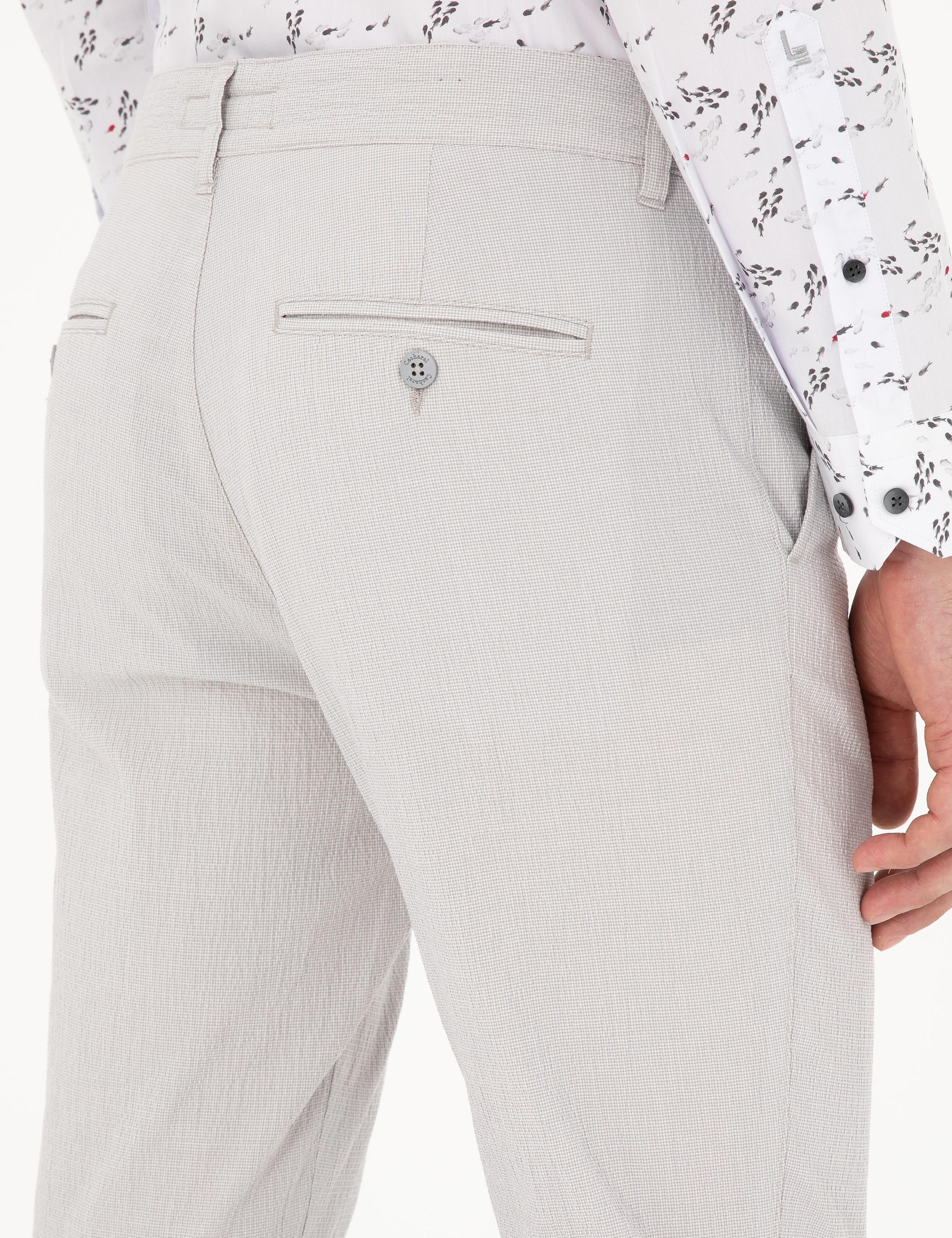 Açık Gri Slim Fit Beli Bağcıklı Kanvas Pantolon - 50284664488