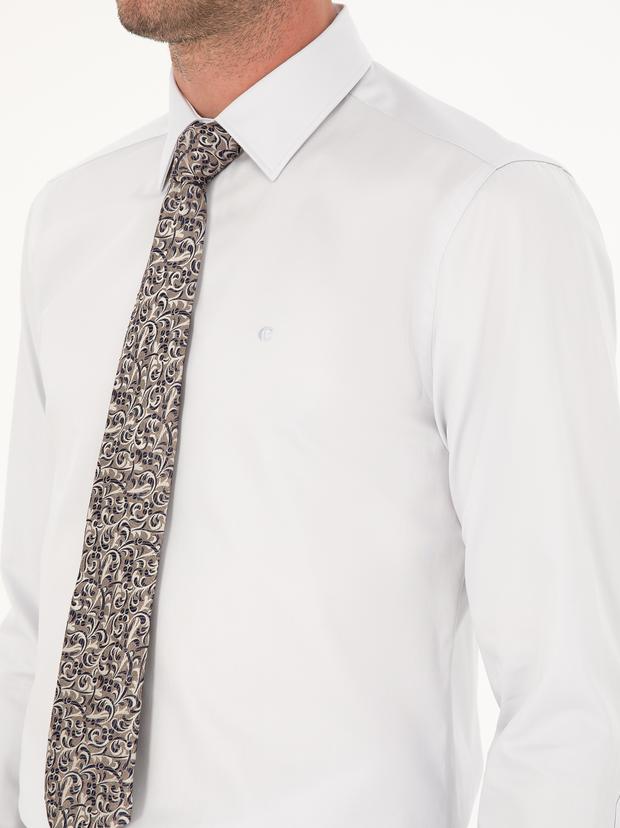 Açık Gri Slim Fit Uzun Kollu Basic Gömlek