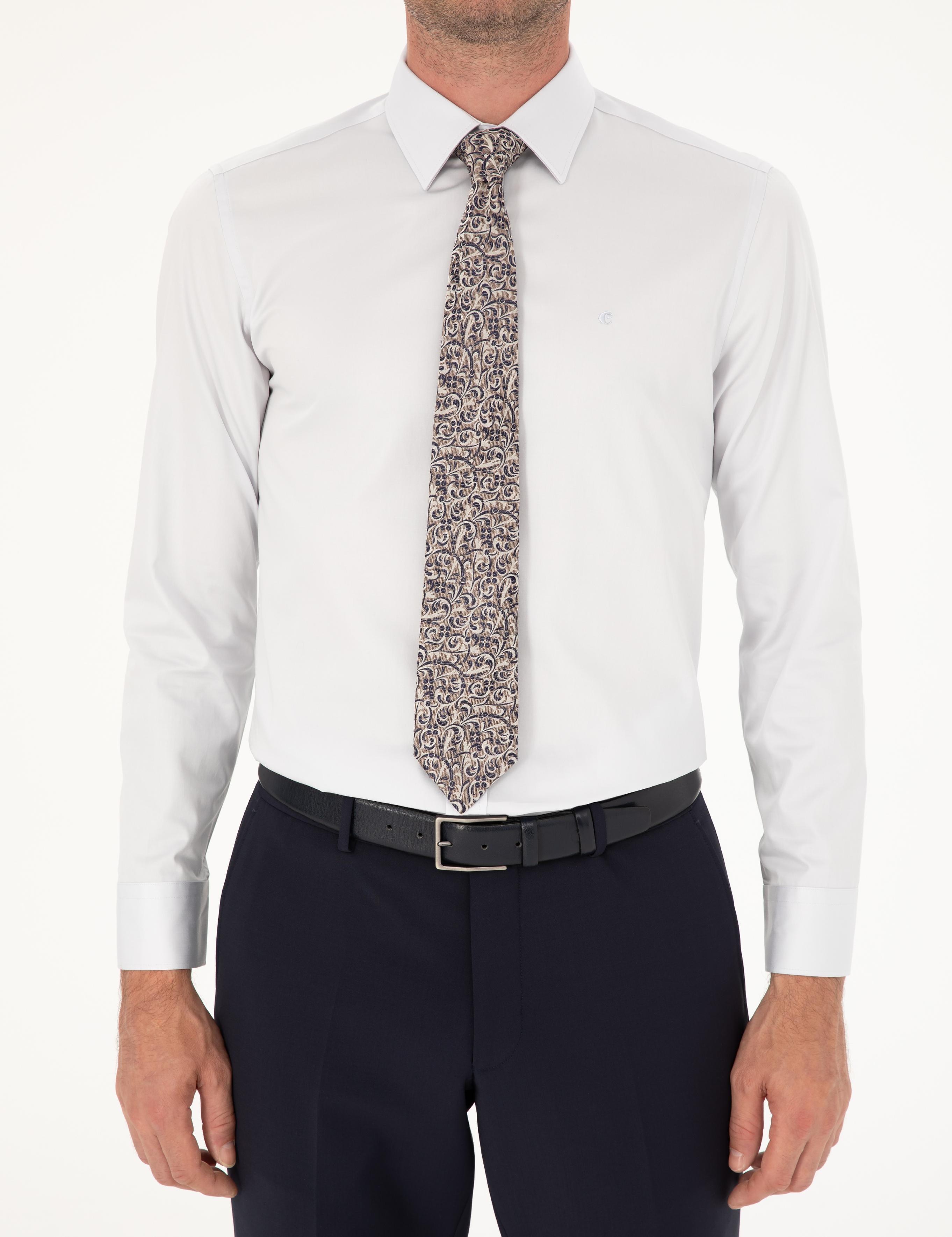 Açık Gri Slim Fit Uzun Kollu Basic Gömlek - 50285570075