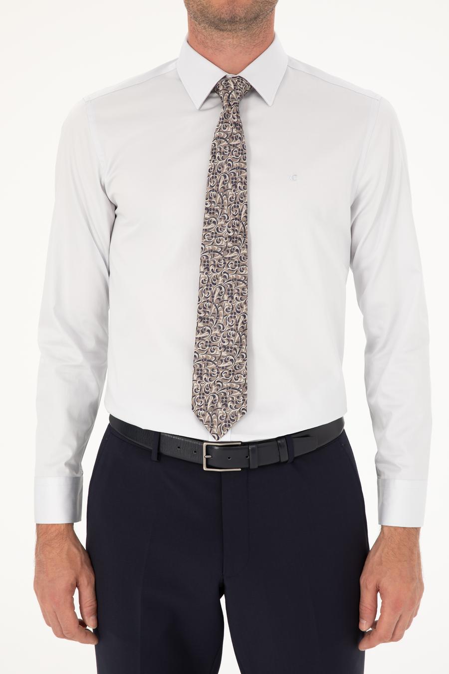 Açık Gri Slim Fit Uzun Kollu Basic Gömlek - 50285570075
