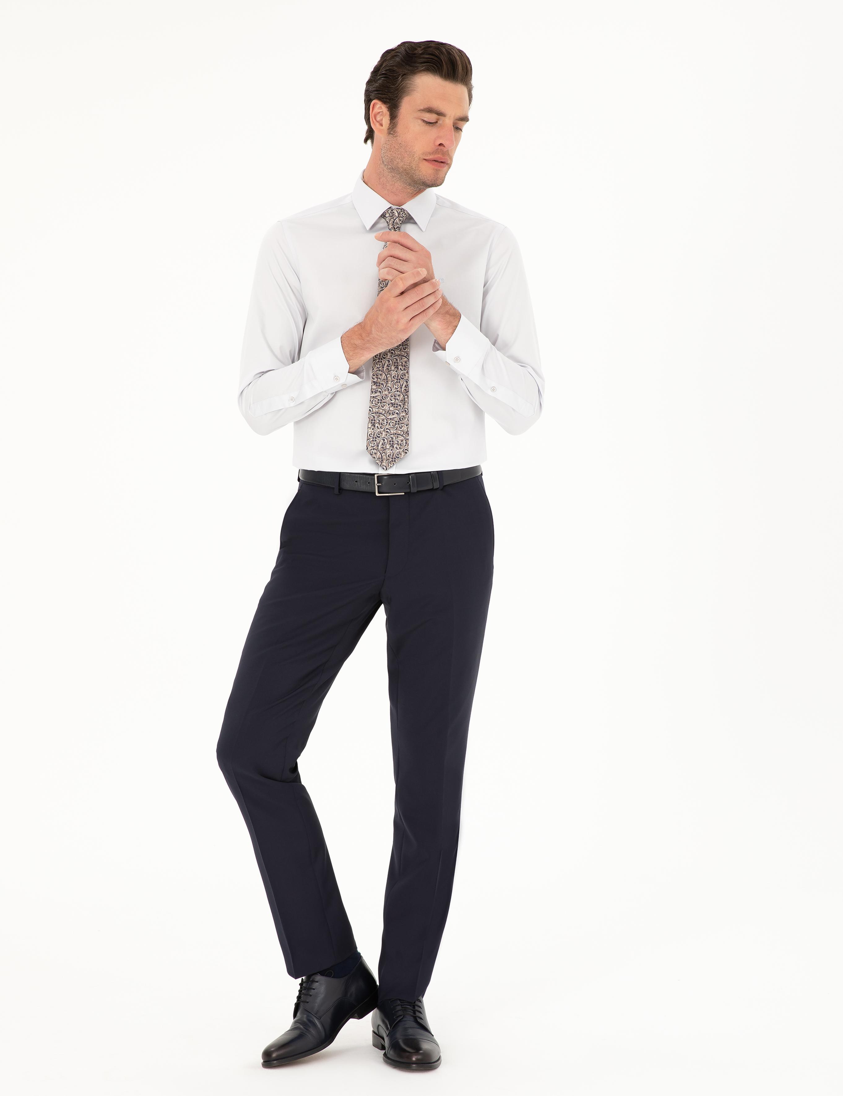 Açık Gri Slim Fit Uzun Kollu Basic Gömlek - 50285570075