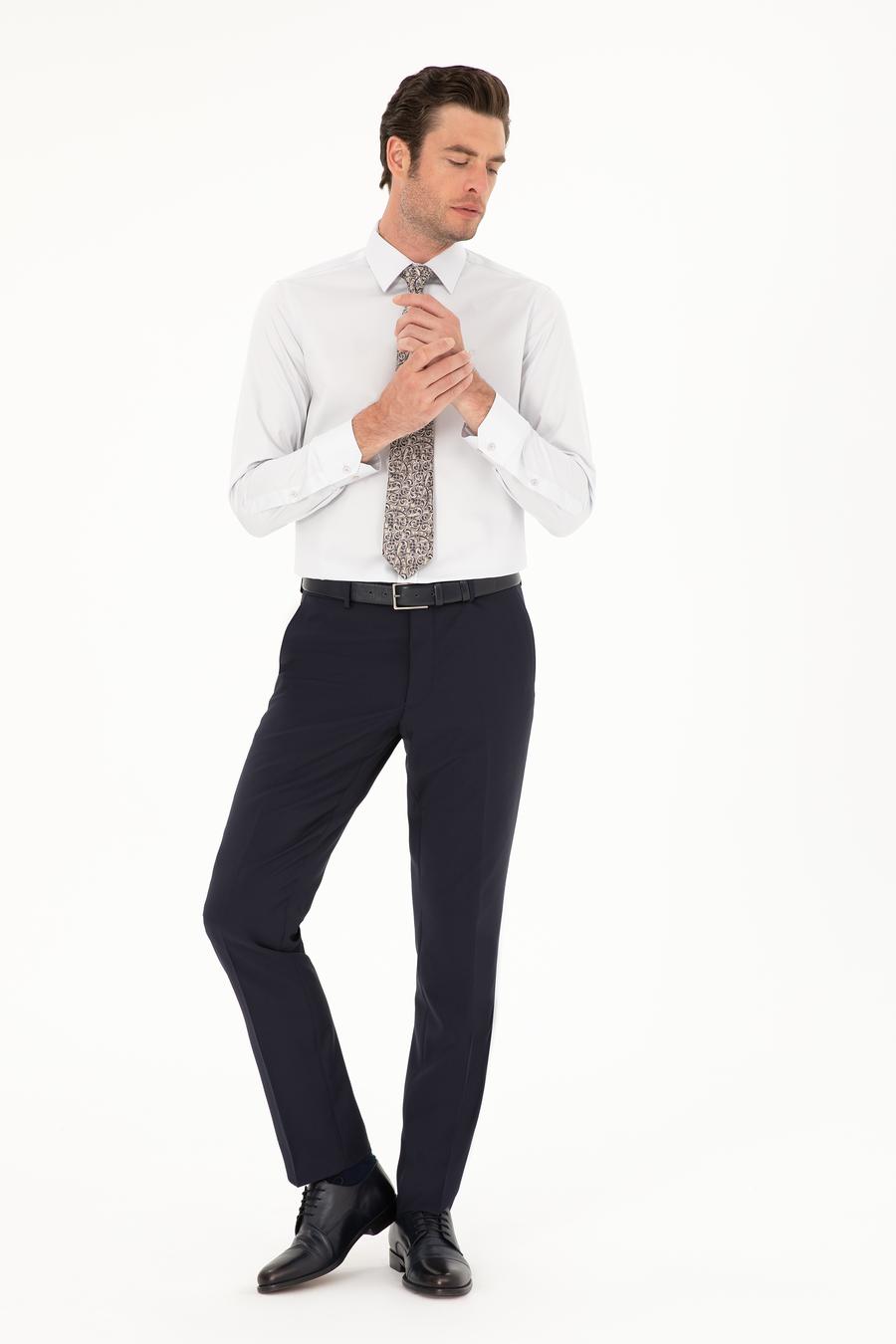 Açık Gri Slim Fit Uzun Kollu Basic Gömlek - 50285570075