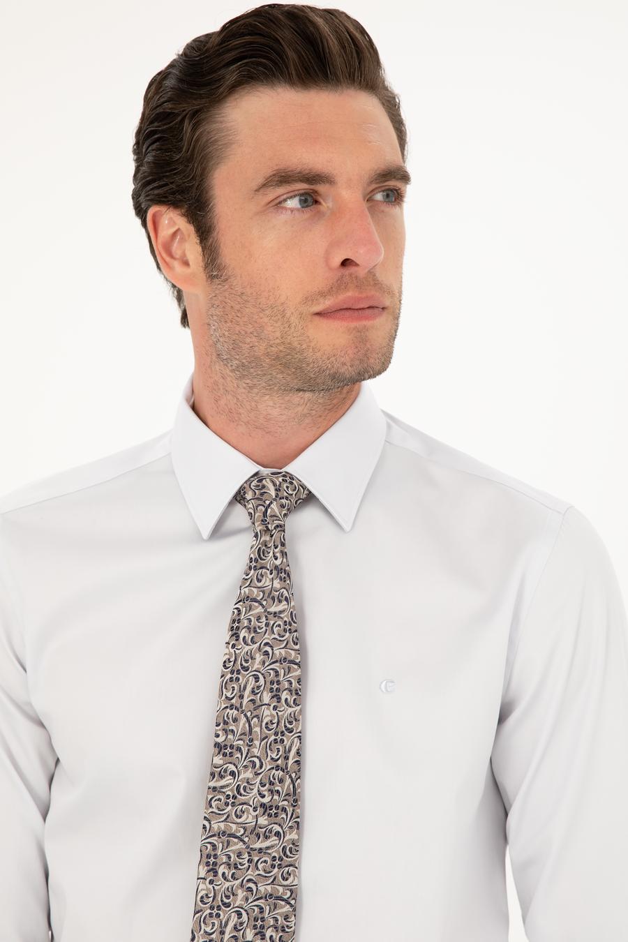 Açık Gri Slim Fit Uzun Kollu Basic Gömlek - 50285570075