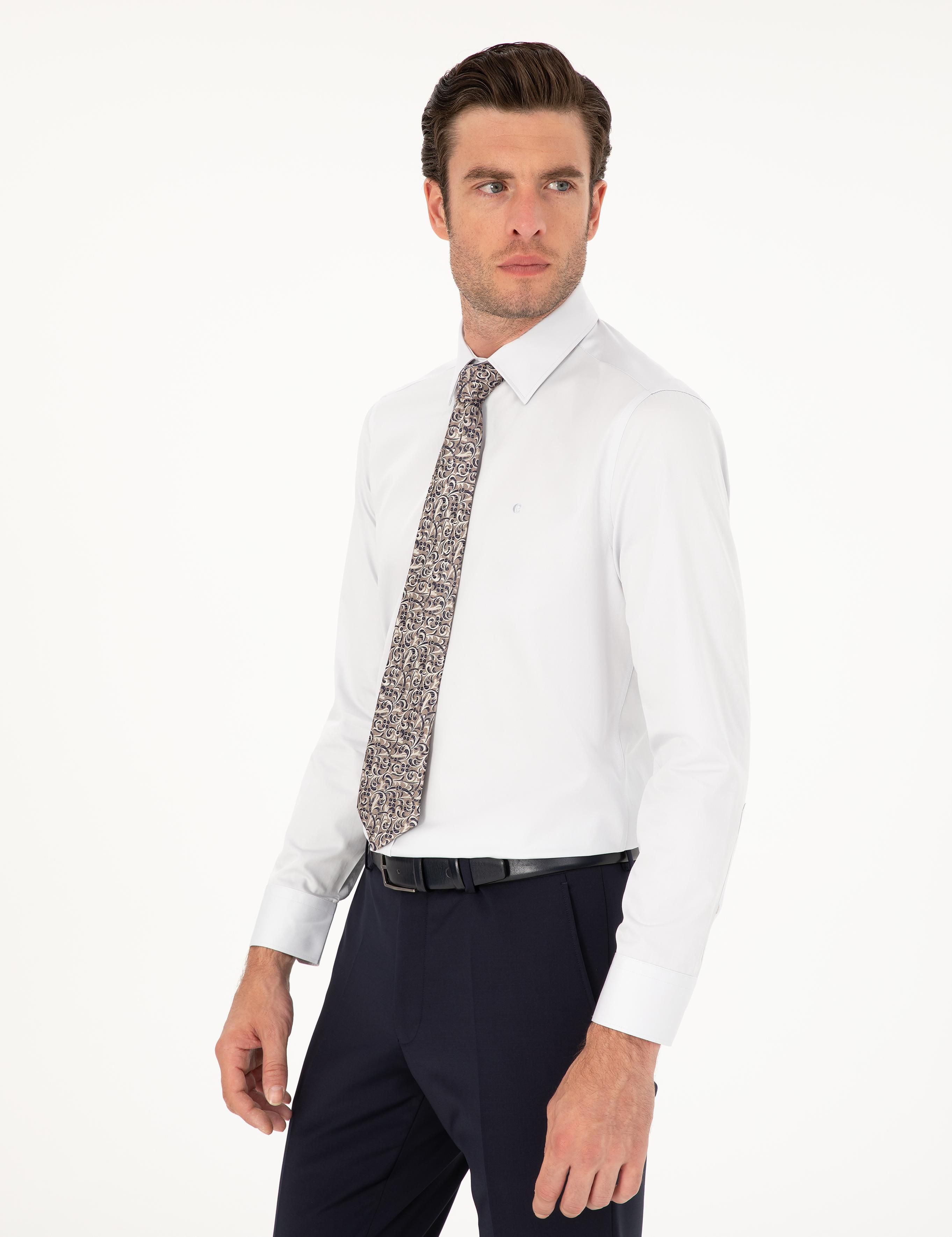 Açık Gri Slim Fit Uzun Kollu Basic Gömlek - 50285570075