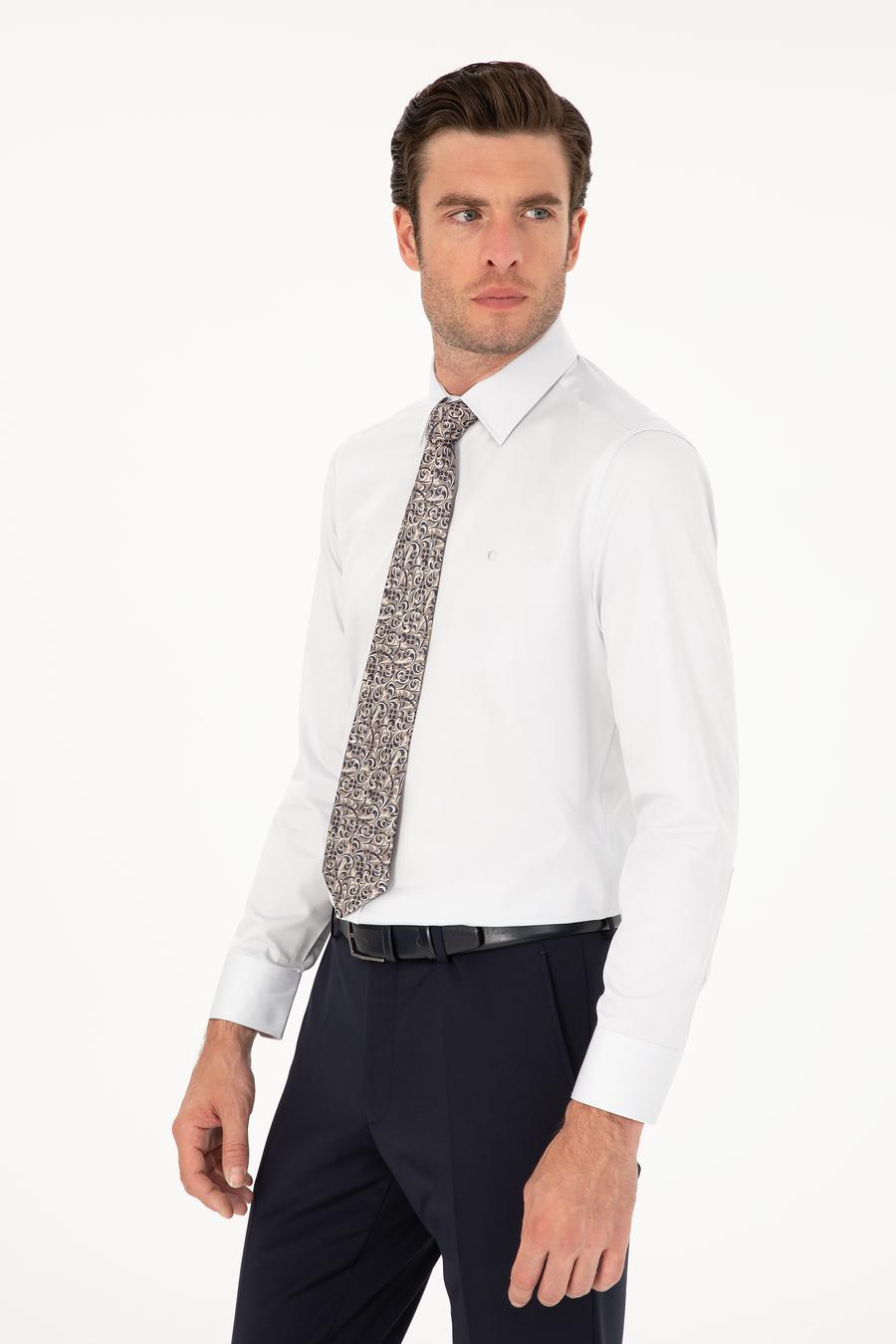 Açık Gri Slim Fit Uzun Kollu Basic Gömlek - 50285570075