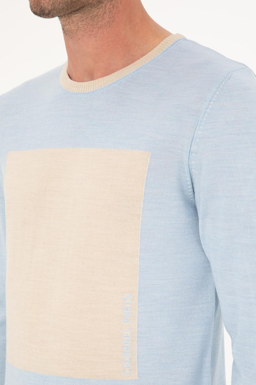 Açık Mavi Slim Fit Yün Karışımlı Bisiklet Yaka Triko Kazak - 50271747194