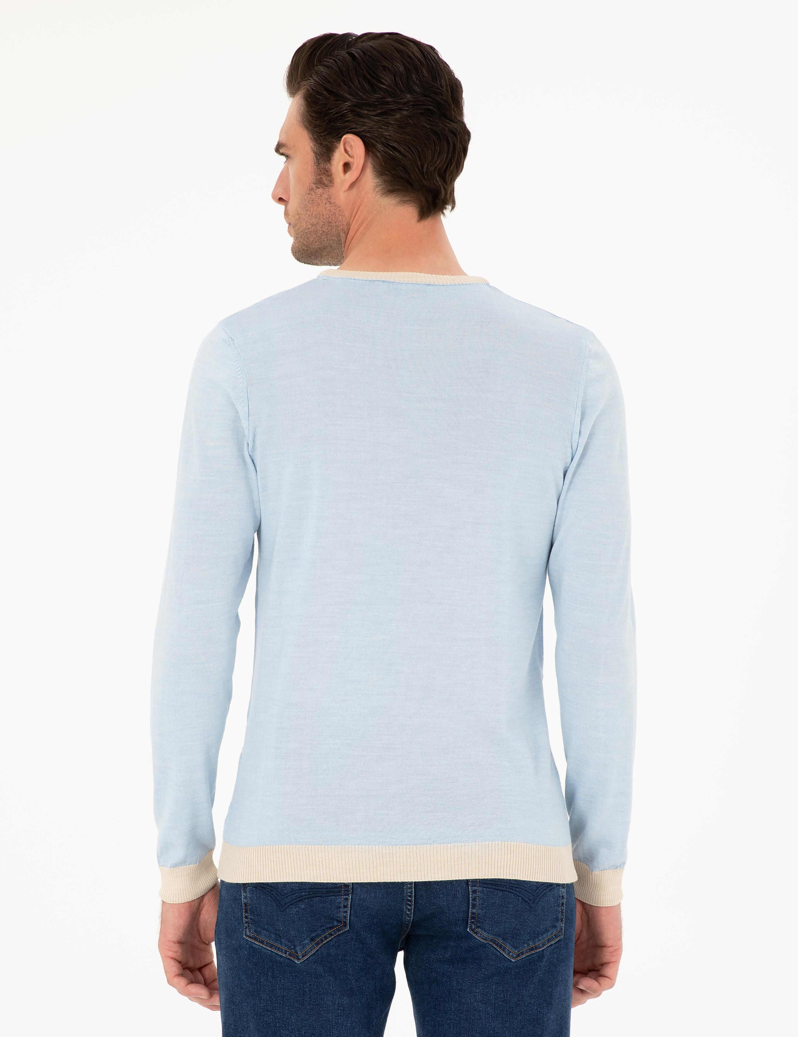 Açık Mavi Slim Fit Yün Karışımlı Bisiklet Yaka Triko Kazak - 50271747194