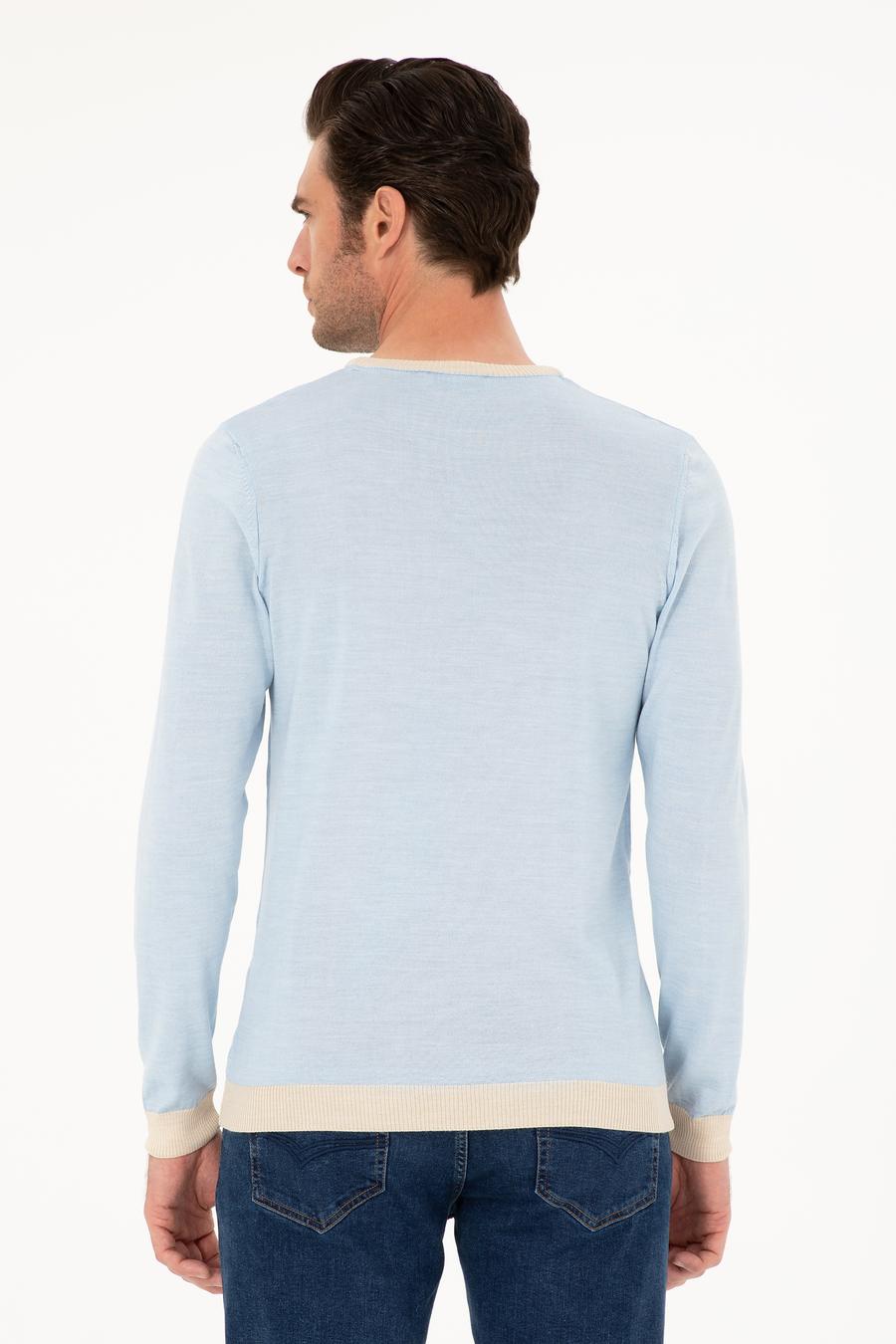 Açık Mavi Slim Fit Yün Karışımlı Bisiklet Yaka Triko Kazak - 50271747194