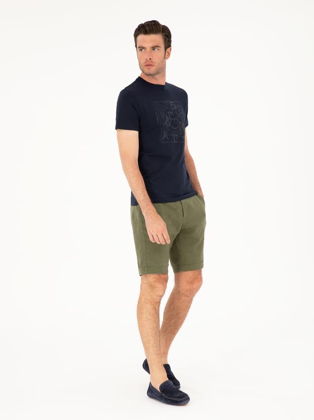 Haki Regular Fit Beli Lastikli %100 Keten Şort