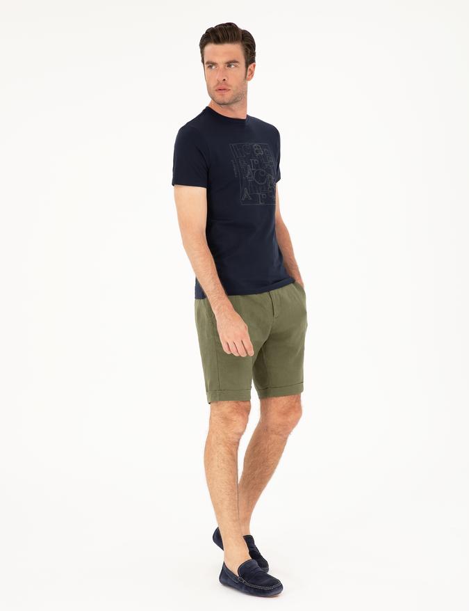 Haki Regular Fit Beli Lastikli %100 Keten Şort